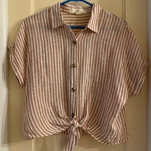 Thread supply stripe button up crop top